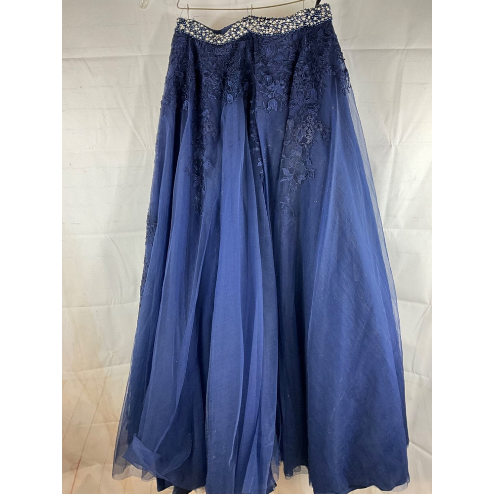 Jovani Beaded Halter Neck Formal Gown Navy Blue Lace Crystals Size 12 Used - Picture 7 of 9